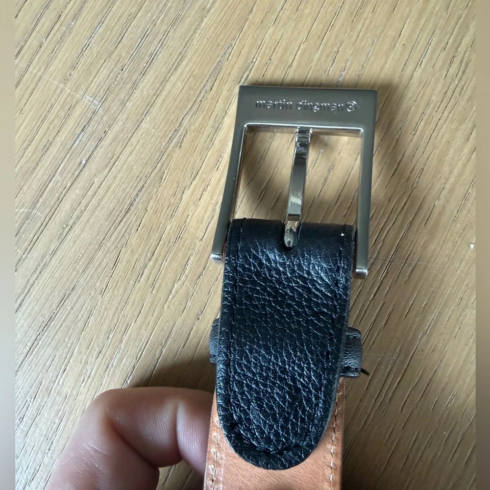 New! MARTIN DINGMAN Embossed Scotch Grain Nickle Hardware Leather Belt Size 38